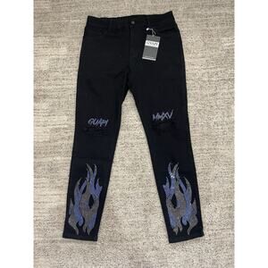 GVVAPI Guapi Rhinestone Flame Jeans Black Size 34 Limited 100 Pcs Aaron Wilhelm